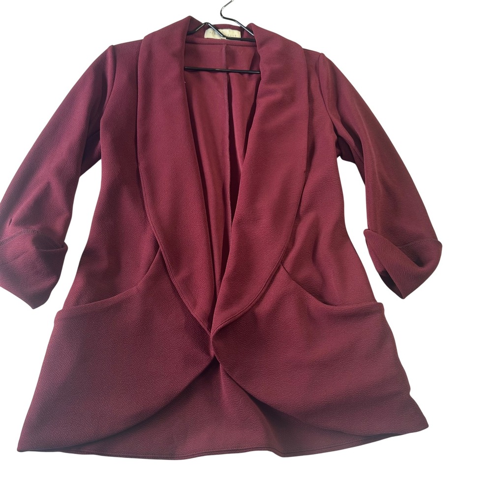 French Mauve Burgundy Open Front Shawl Collar Blazer Jacket OT3021 Small